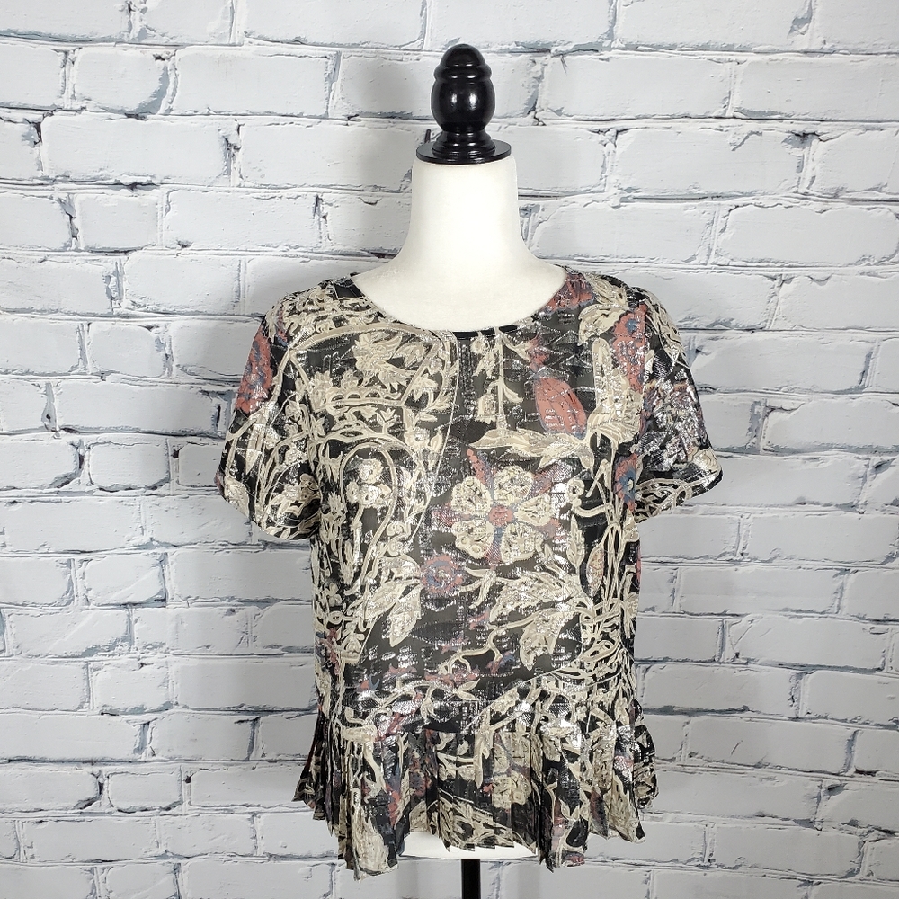Munthe Metallic Floral Short Sleeve Blouse